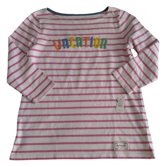 NWT Talbots Petite Pink Stripe Vacation Quarter Sleeve Top - Picture 1 of 15